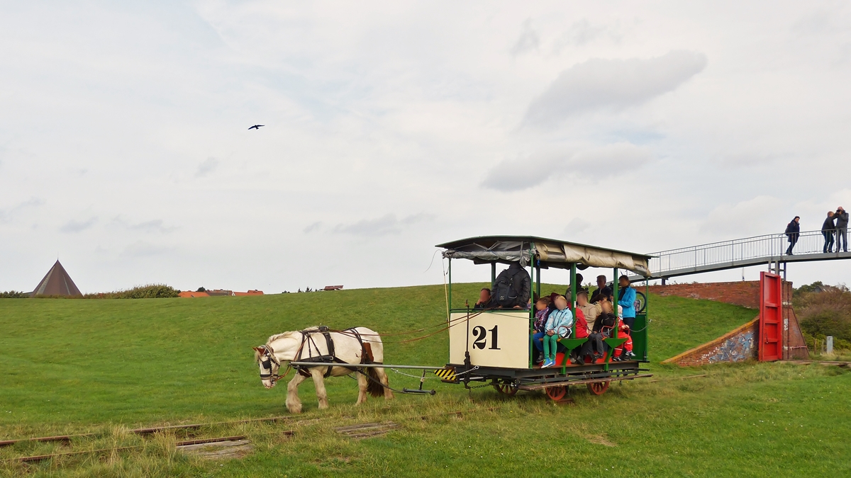 . The heritage car N 21 of the Museumspferdebahn Spiekerogg photogaphed on the island Spiekeroog on October 9th, 2014.
