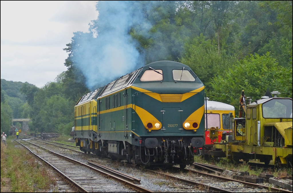 . The HLD 210.077 (6077) taken in the station Dorinne-Durnal on the heritage railway track Le Chemin de Fer du Bocq on August 17th, 2013.