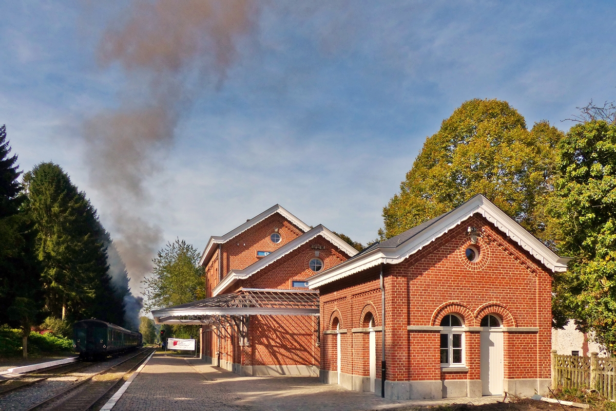 . The wonderfully restored station of Olloy-sur-Viroin on the heritage CFV3V (Chemin de Fer  Vapeur des 3 Valles) track picutred on September 28th, 2014.