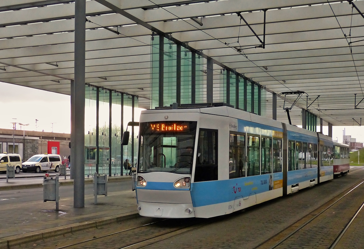 . Tram N 0754 photographed at the stop Hauptbahnhof in Braunschweig on January 4th, 2015.