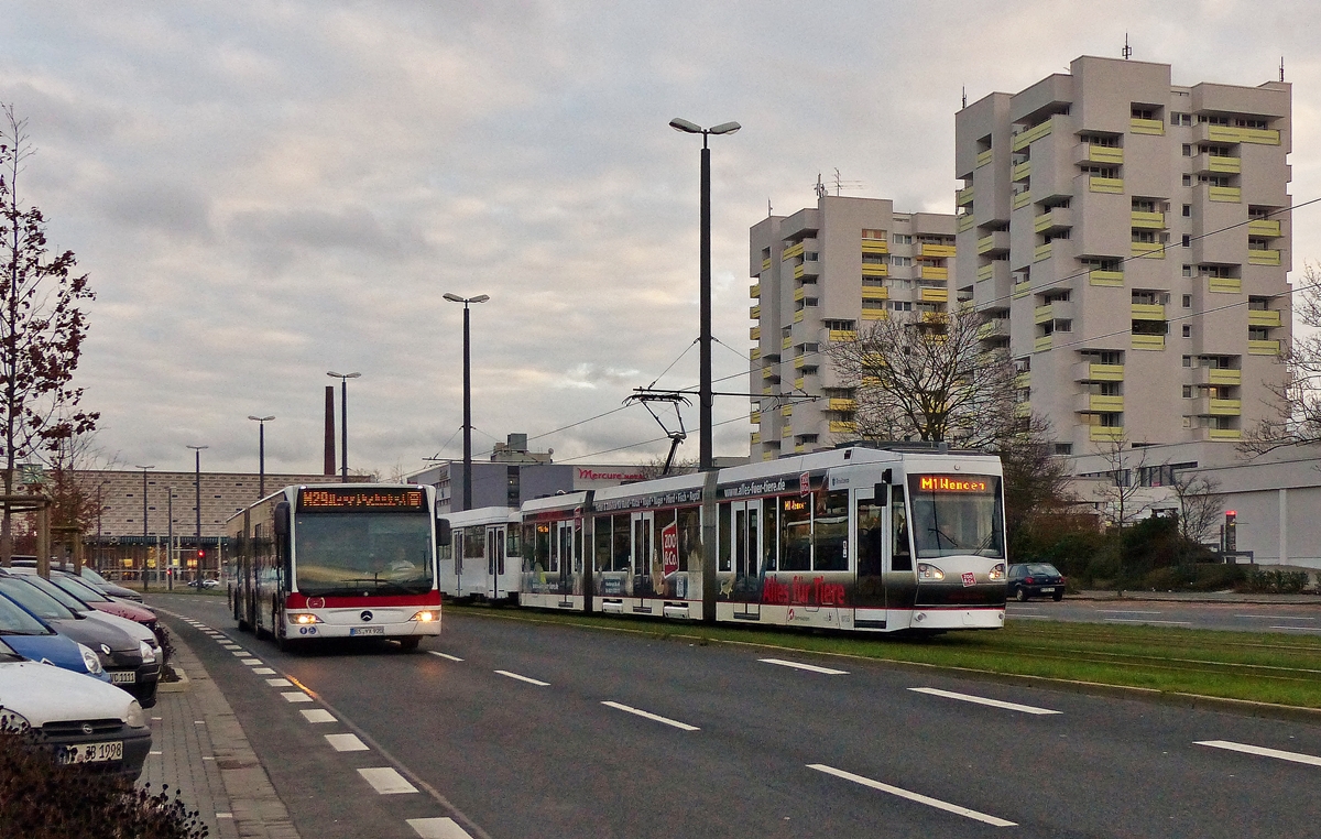 . Tram N 0755 is running through Kurt-Schumacher-Strae in Braunschweig on January 3rd, 2015.