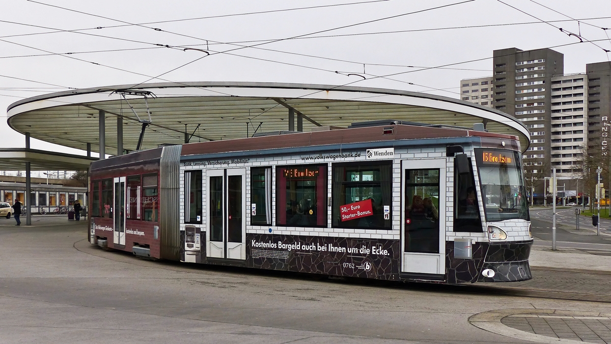 . Tram N 0762 pictured near the main station in Braunschweig on January 3rd, 2015.