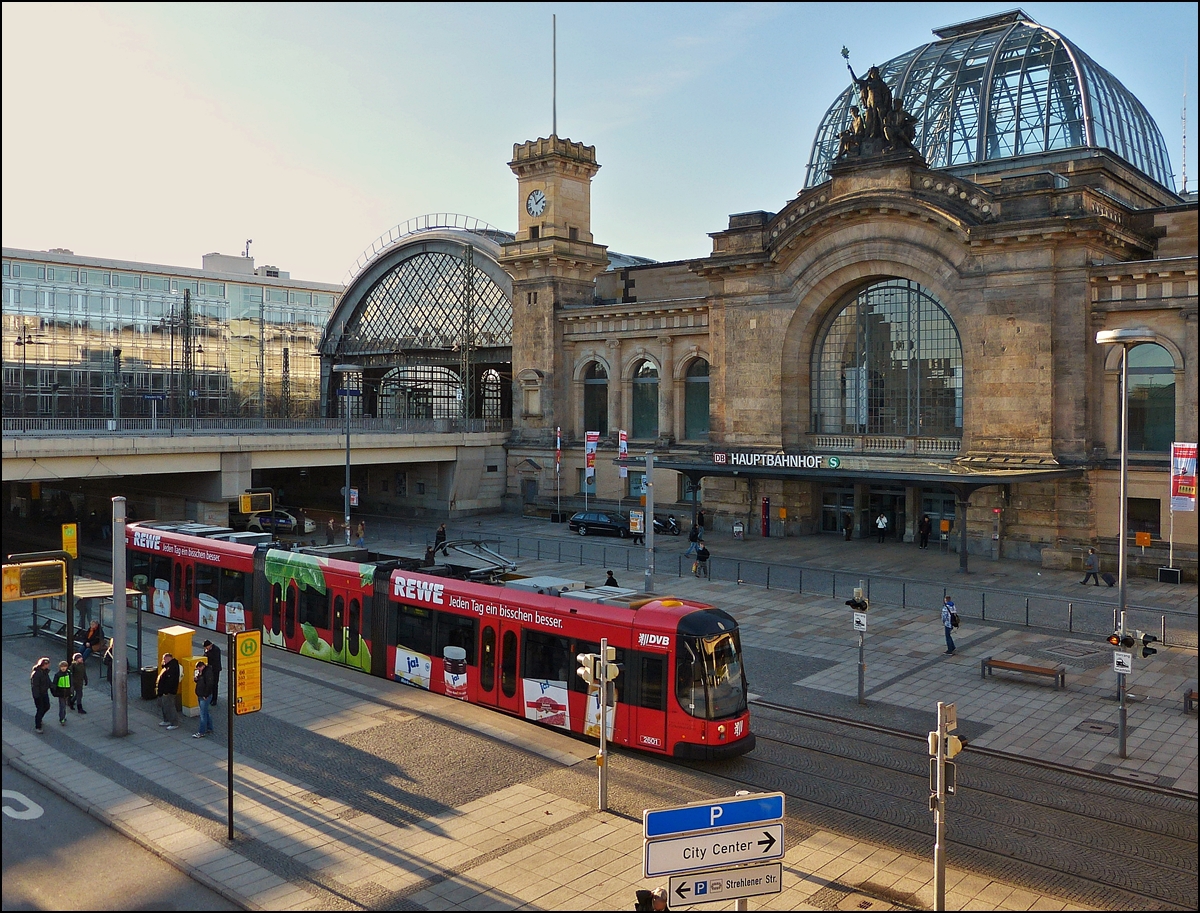 . Tram N 2601 taken in front of the main station in Dresden in the evening of December 28th, 2012.