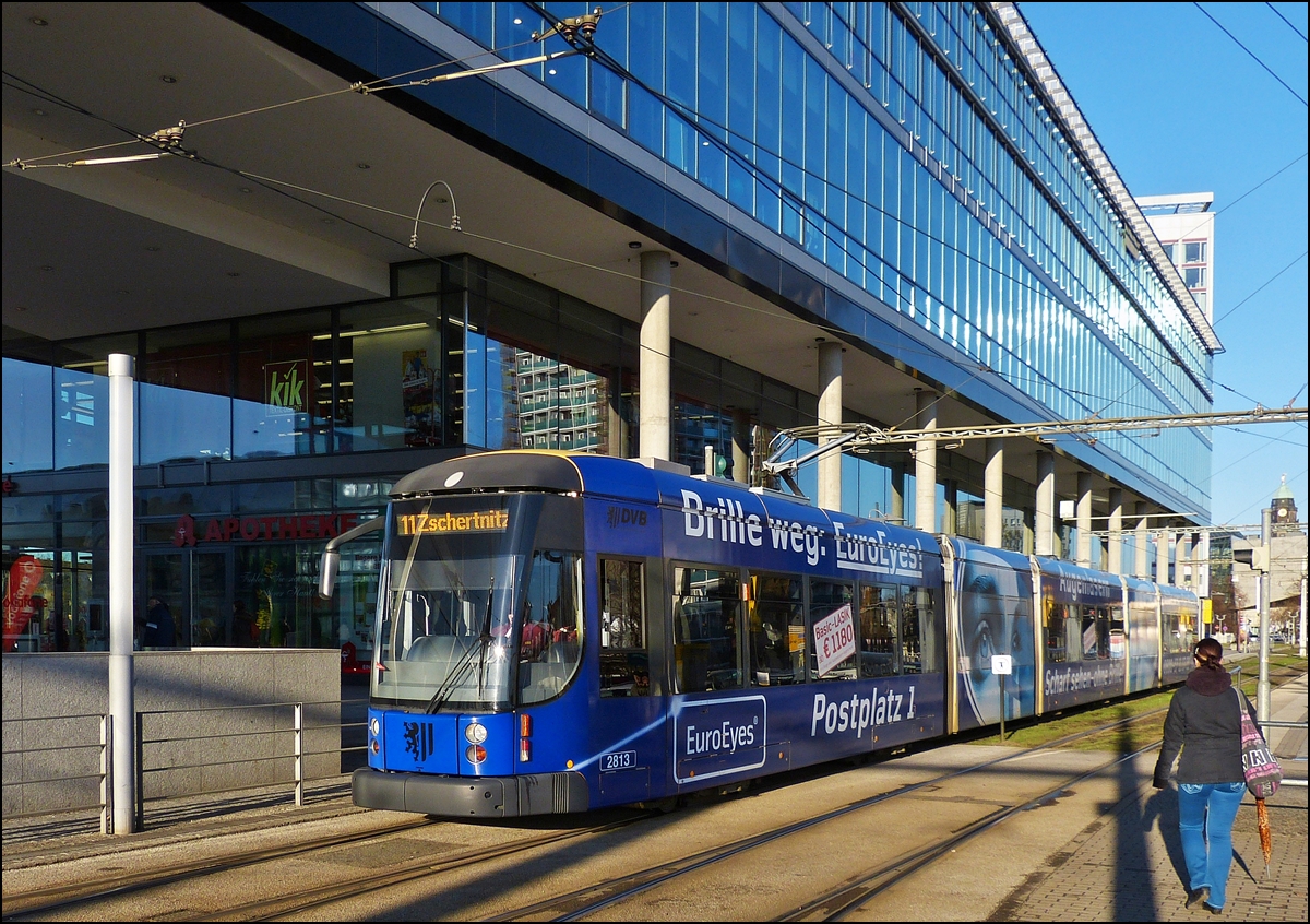 . Tram N 2813 photographed near Dresden main station on December 28th, 2012.