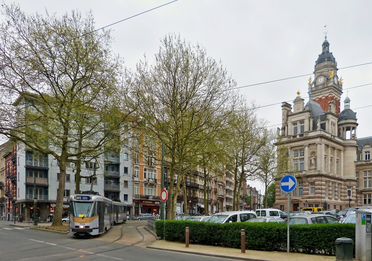 . Tram N 7956 is running on Place Maurice van Meenen in Brussels Saint-Gilles on April 4th, 2014.