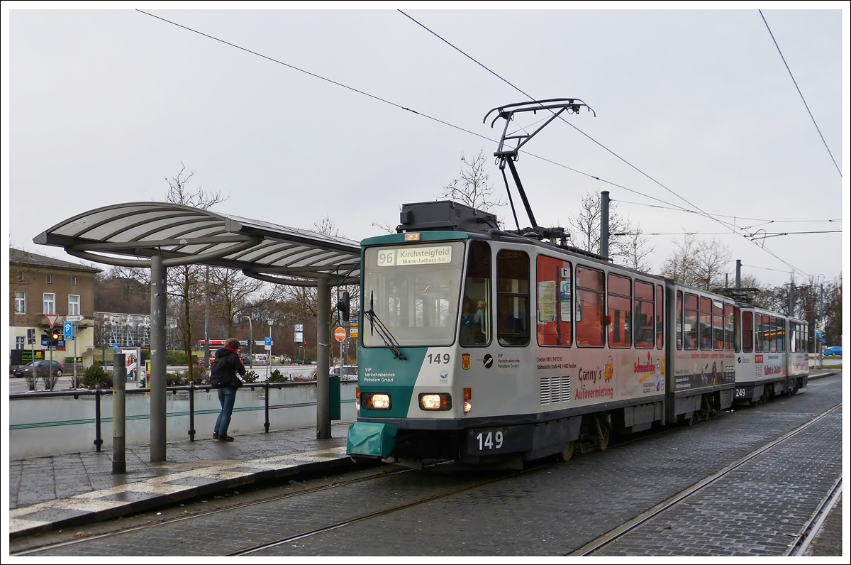 . ViP Tatra tram N 149 taken in front of the station in Potsdam on December 24th, 2012.