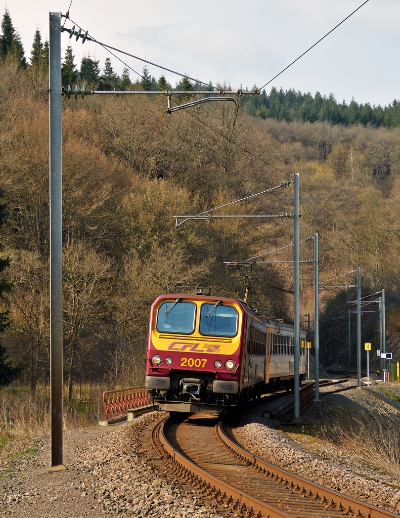 . Z 2007 as RE 3390 Wiltz - Kautenbach photographed near Merkholtz on March 26th, 2014.