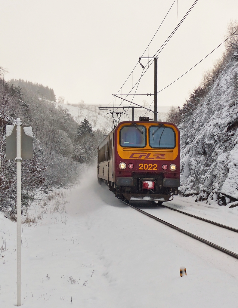 . Z 2022 as RE 3710 Luxembourg City - Troisvierges pictured near Maulusmühle on February 2nd, 2015.