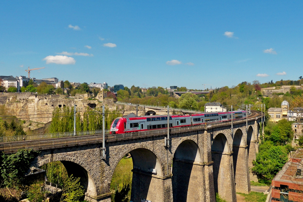 . Z 2205 is running on the Clausen viaduct in Luxembourg City on April 16th, 2014.
