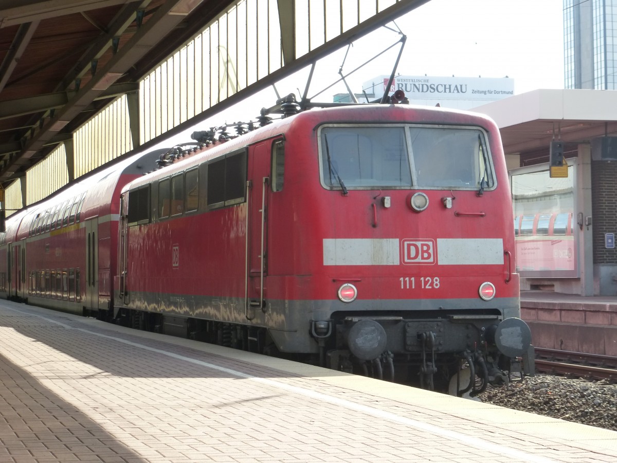 111 128 is standing in Dortmund main station on August 21st 2013.