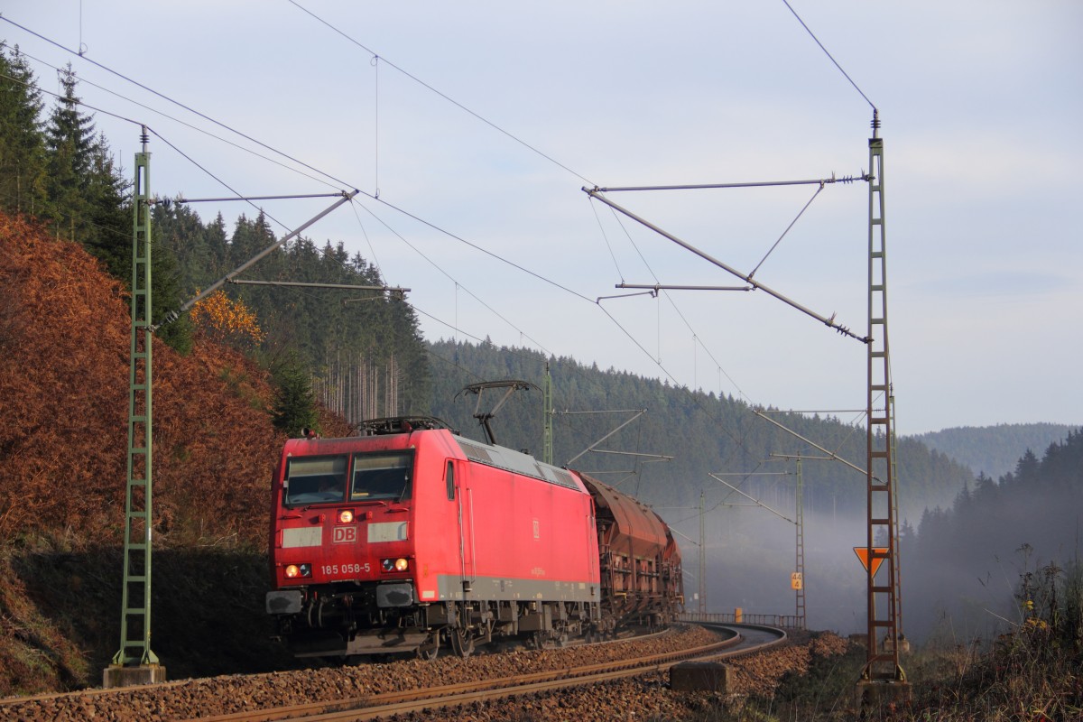 185 058-5 DB Schenker near Steinbach moving through the franconian forest 12/11/2014.