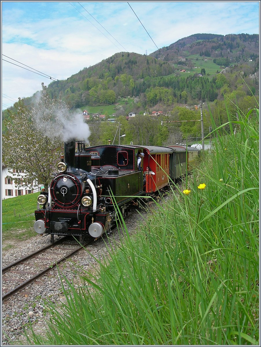 40 years Blonay -Chamby Railway: The oldest B-C steamer: the JS BAM G 3/3 N° 6 by Cornaux.  03.05.2008