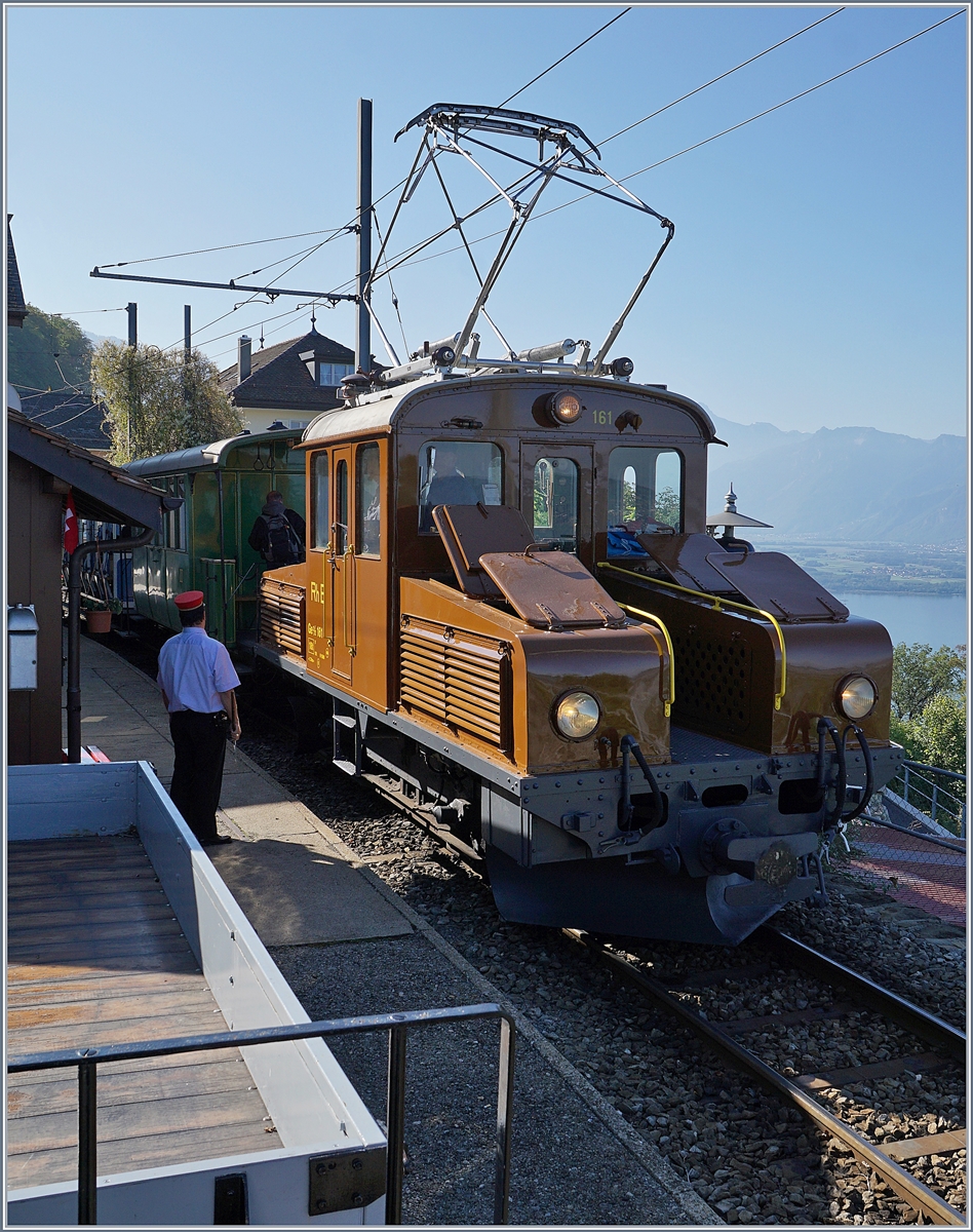 50 years Blonay -Chamby Railway - Mega Bernina Festival (MBF): The Ge 2/2 161 Asnin  in Chamby.
08.09.2018