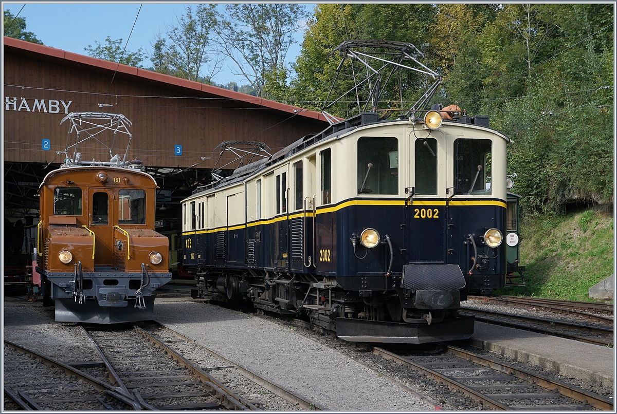 50 years Blonay -Chamby Railway - Mega Bernina Festival (MBF): The MOB FZe 6/6  and the RhB Ge 2/2 161  Asnin  in  Chaulin. 
09.09.2018