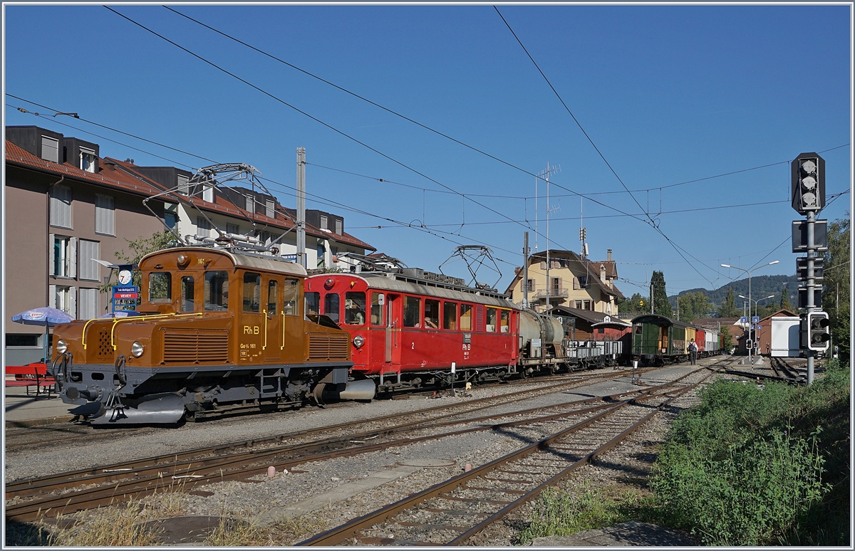 50 years Blonay -Chamby Railway - Mega Bernina Festival (MBF): The RhB Ge 2/2 161 Asnin and the RhB ABe 4/4 35 in Blonay.
 09.09.2018