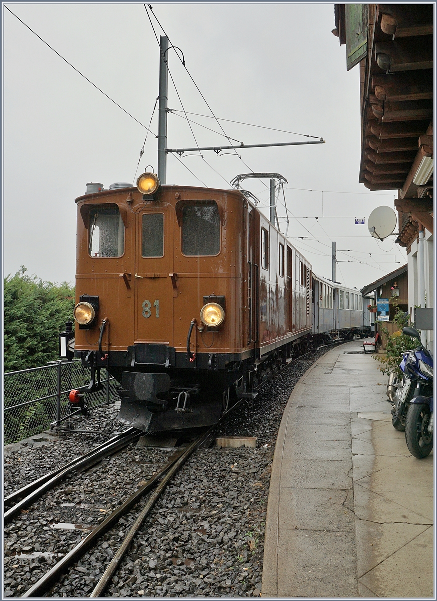 50 years Blonay -Chamby Railway - The last part: The Blonay Chamby Railways Bernina Bahn Ge 4/4 81 (ex RhB Ge 4/4 181) in Chamby.

27.10.2018