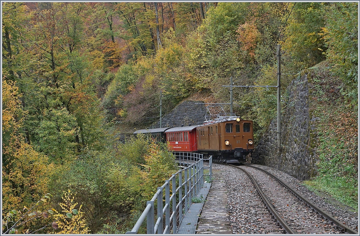 50 years Blonay -Chamby Railway - The last part: The BB Ge 4/4 81 near Vers chez Robert.
28.10.2018