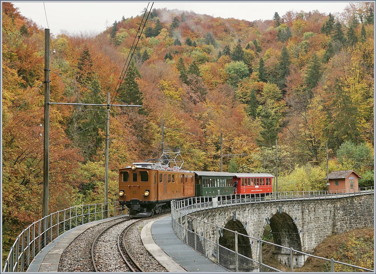 50 years Blonay -Chamby Railway - The last part: The BB Ge 4/4 81 near Vers chez Robert on the Baie of Clarens Viadukt.
28.10.2018