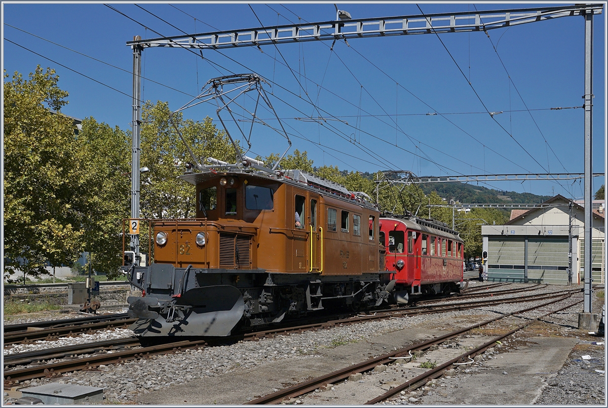 50 years Blonay -Chamby Railway - Mega Bernina Festival (MBF): The RhB Ge 4/4 182 and the ABe 4/4 35 in Vevey.
09.09.2018