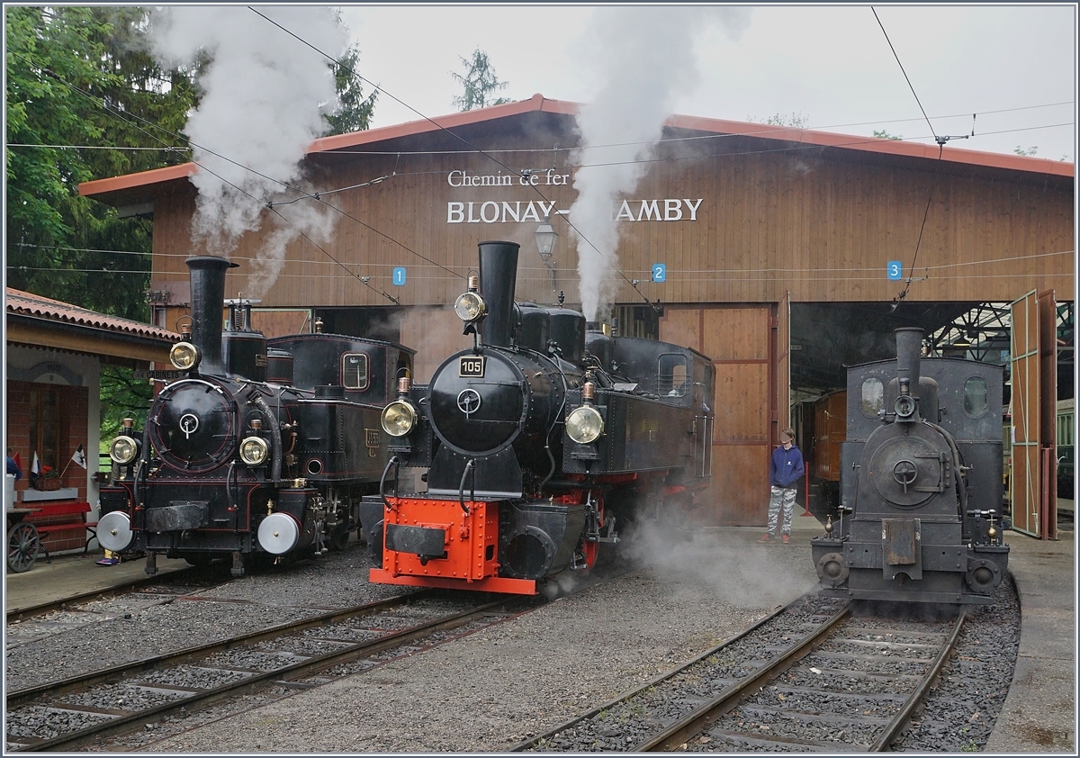 50 years Blonay-Chamby, The Mega Steam Festival 2018: The JS/BAM G 3/3, the G 2x 2/2 105 and the G 2/2 Ticino in Chaulin.

10.05.2018