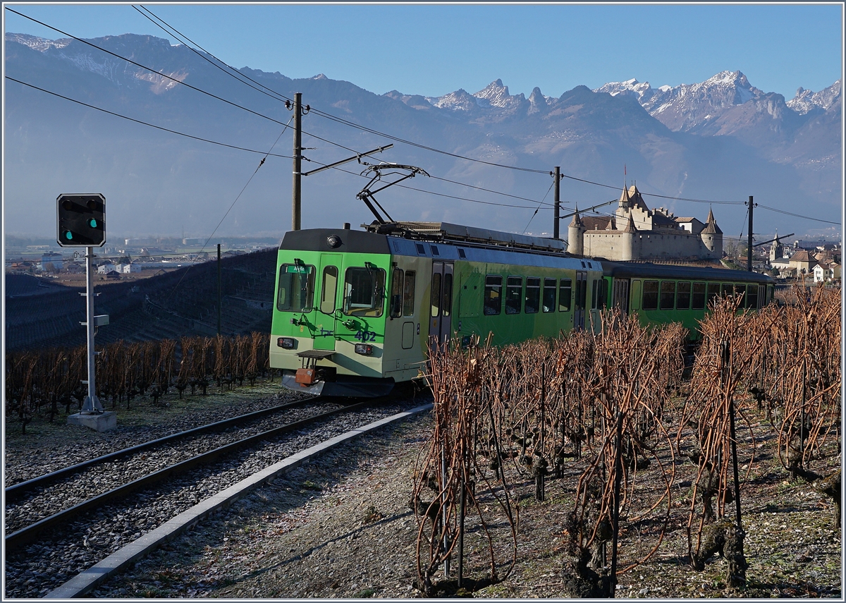 A ASD local train in the vineyards by Aigle. 14.12.2016