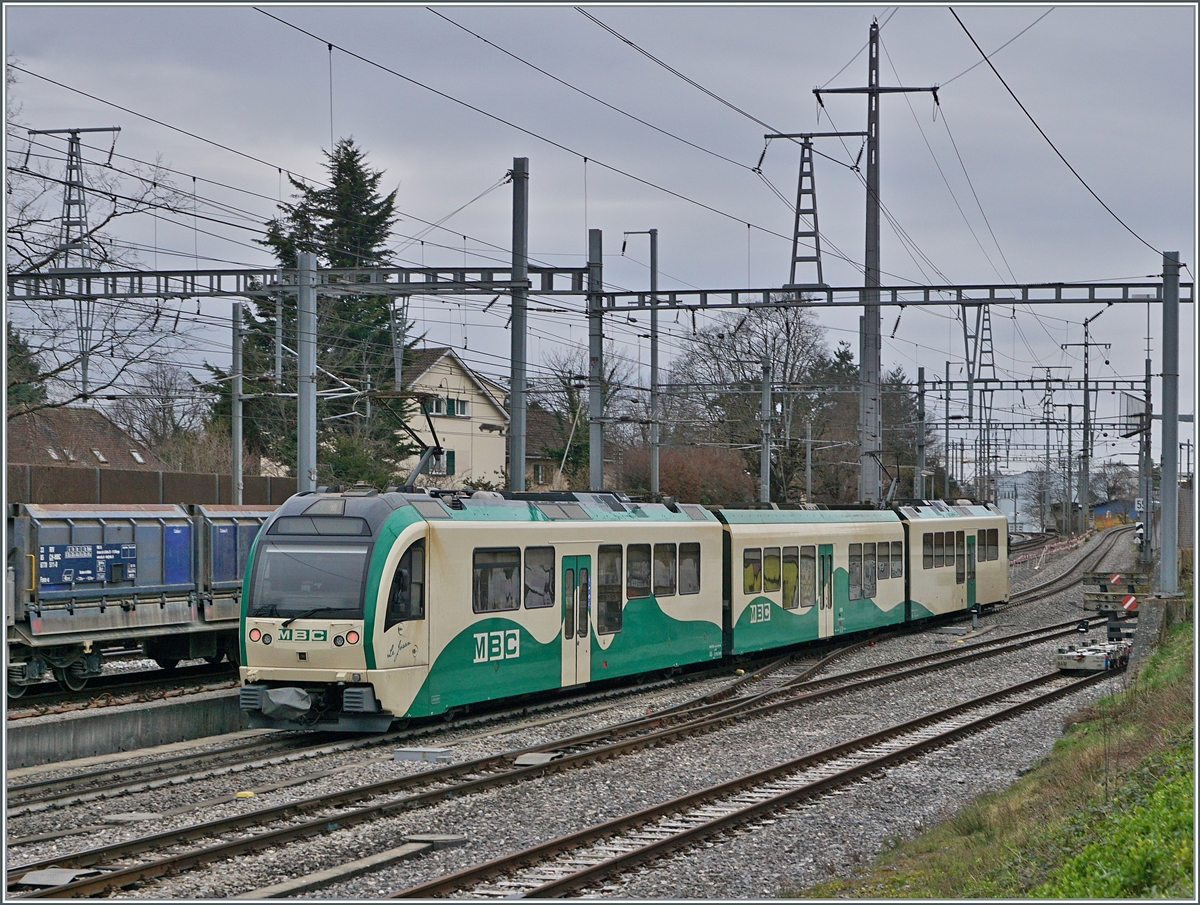 A BAM MBC local service from Morges to Bière is leaving the Morges station. 

04.03.2024