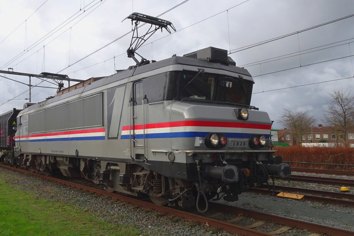 A closer look on RFO 1828 at Oss on 29 November 2023. Although the era of the nez-cassé locomotives with the Netherlands States railways comes to a close, many an Althom build 1600, 1700 and 1800 has got a new lease of life with one of the many private operators in the netherlands.