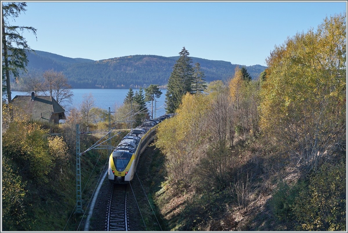 A DB 1440 (Alstom Coradia Continental) by Schluchsee on the way to Freiburg i.B.
in the background the Schluchsee.

13.11.2022
