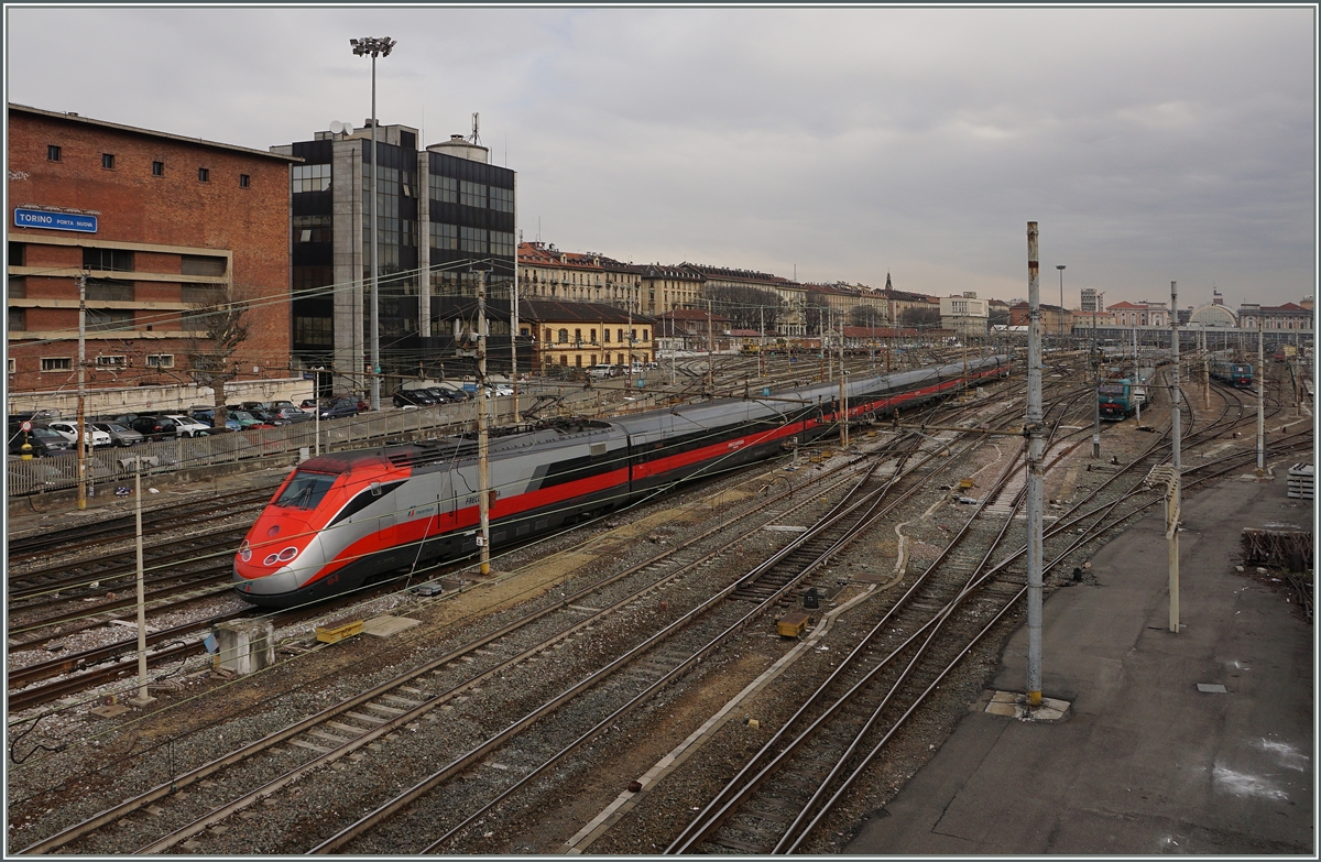 A FS Trenitalia ETER 400  Frecciarossa 1000  comming from Roma is arriving at Torino PN.
09.03.2016