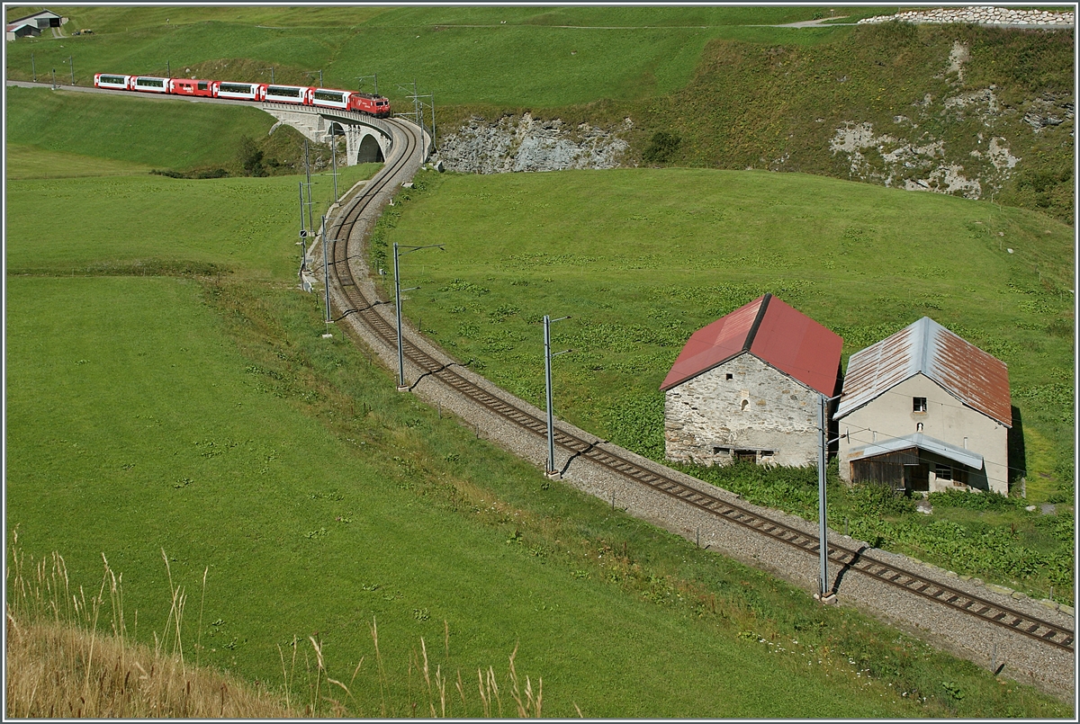 A Glacier Express from Zermatt to St Moritz near Hosepental.
29.08.2013