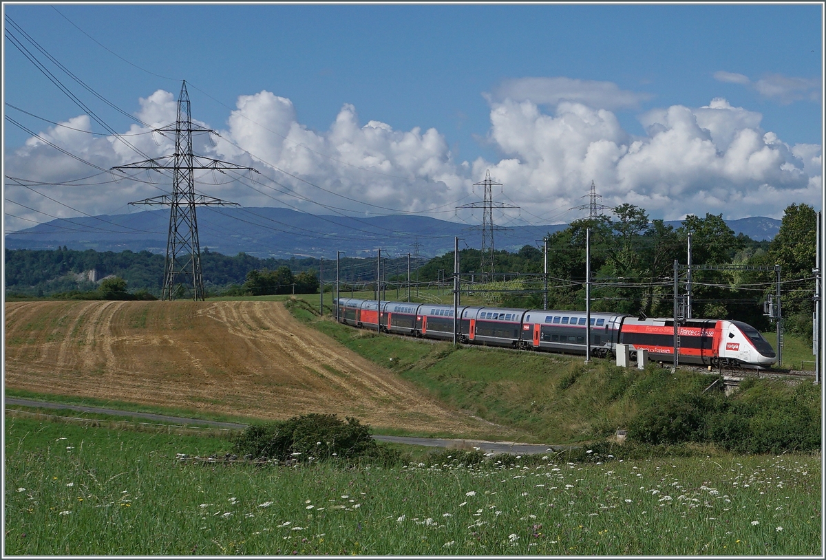 A Lyria TGV from Geneva to Paris between Satigny and Russin.

02.08.2021