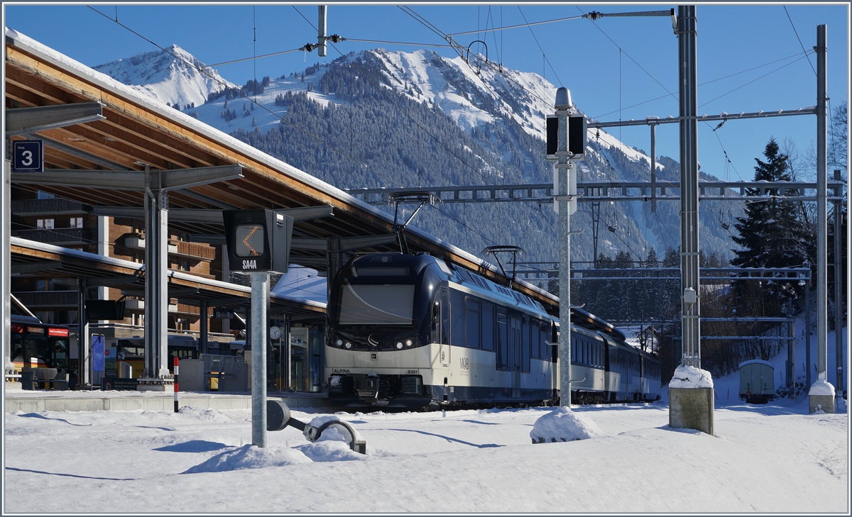 A MOB ALPINA ABe 4/4 Seri 9000 by a test runs in Gstaad.

19.01.2017