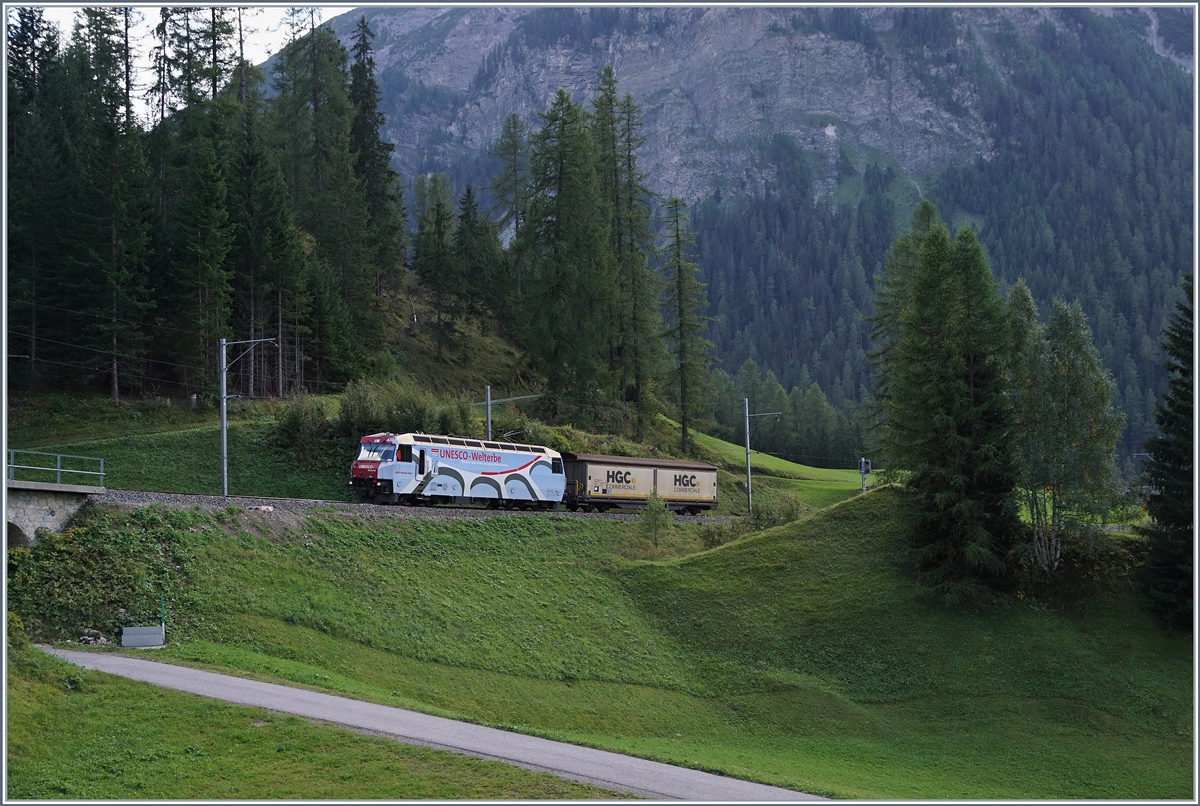 A RhB Ge 4/4 III 650 with a cargo train by Bergün Bravougn.
14.09.2016
