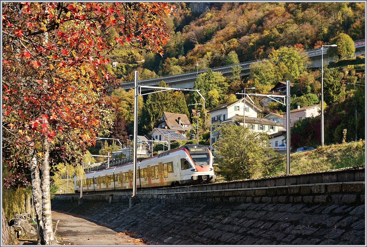 A SBB RABe 523  FLIRT  near Villenveuve.
24.10.2017