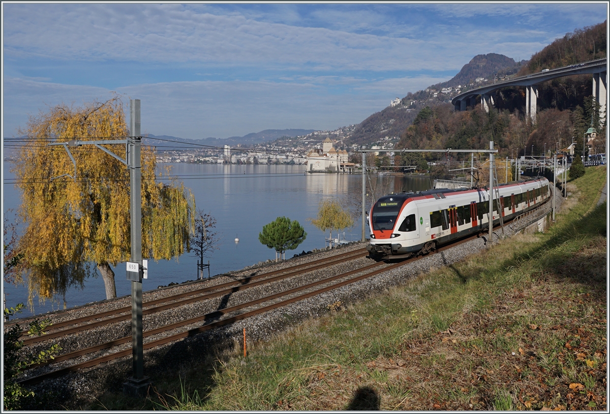A SBB RABe 523 on the way to Villeneuve with the Castle of Chillon on the background.

23.11.2020