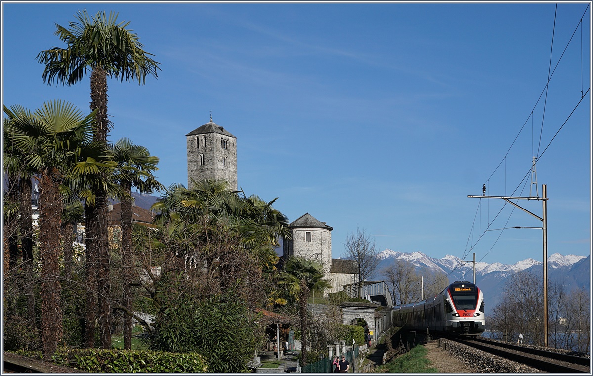 A SBB RABe 524  Flirt  between Tenoero and Locarno.
14.03.2017