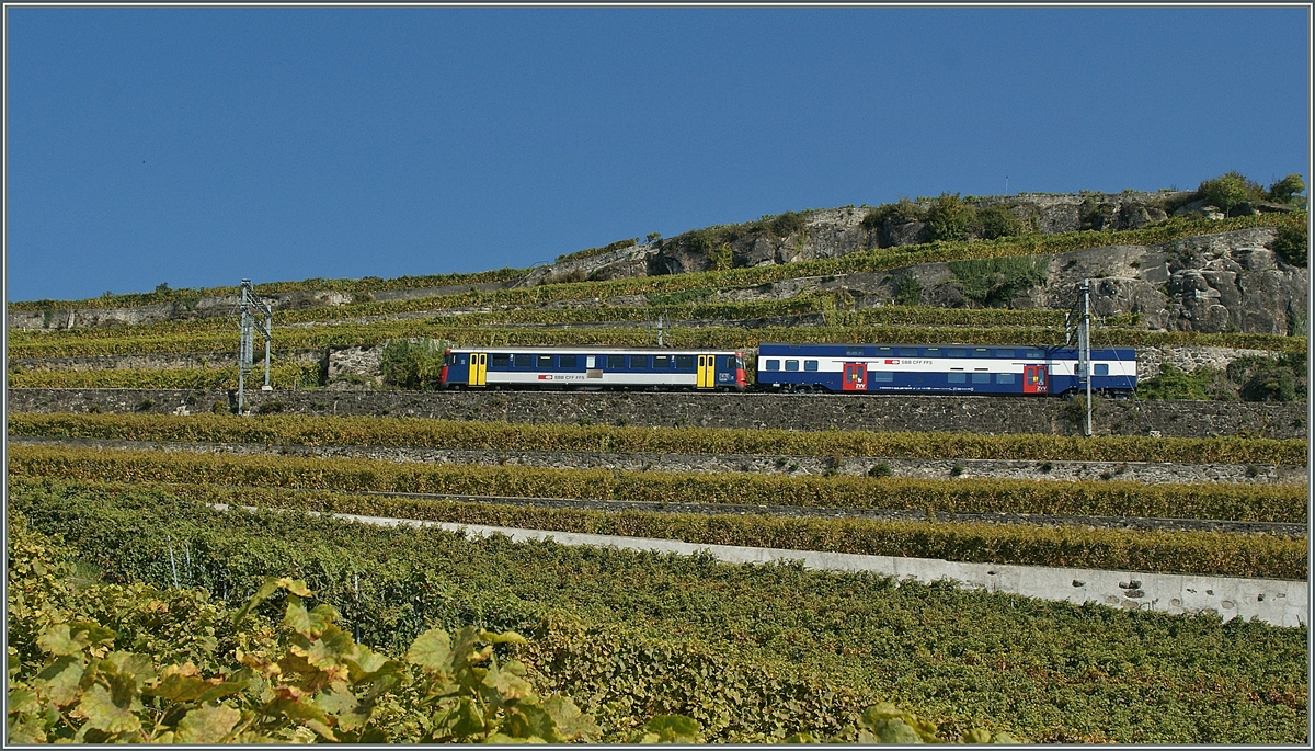 A SBB RABe 540 with an S-Bahn wagon on the vineyard-line near Chexbres.
03.10.2011