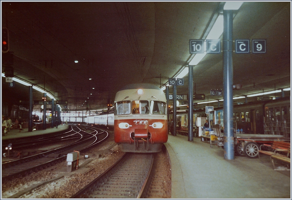 A SBB RAe TEE in Bern; this tran makes the link to the TGV Lausanne-Paris in Frasne. 

Analog picture from the 09.05.1984 