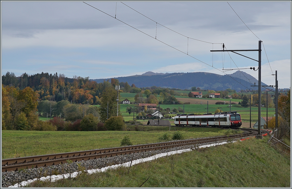 A SBB RBDe 560 Domino on the way to Kerzers by Palézieux. 

22.10.2020