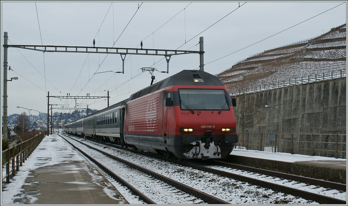 A SBB Re 460 is arriving with his IR at Villette VD.
27.12.2010