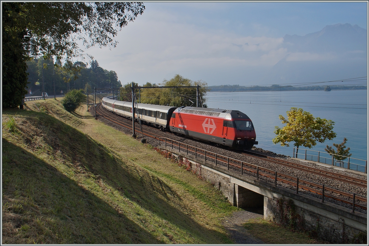 A SBB Re 460 wiht an IR on the way to Geneva near Villeneuve.
02.10.2015