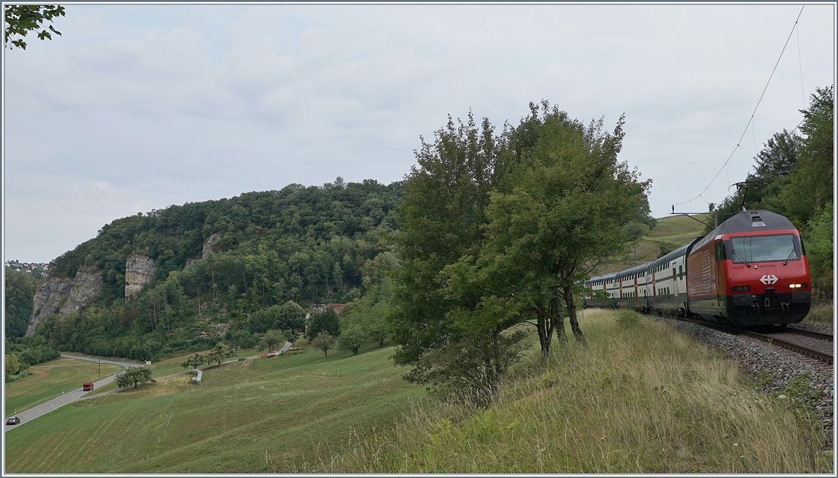 A SBB Re 460 wiht an IR to Basel between Läufelfingen and Buckten (Alte Hauenstein Line) 07.08.2018