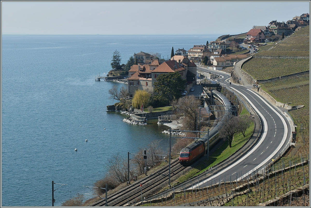 A SBB Re 460 with his IR on the way to Brig by Rivaz.
20.03.2012