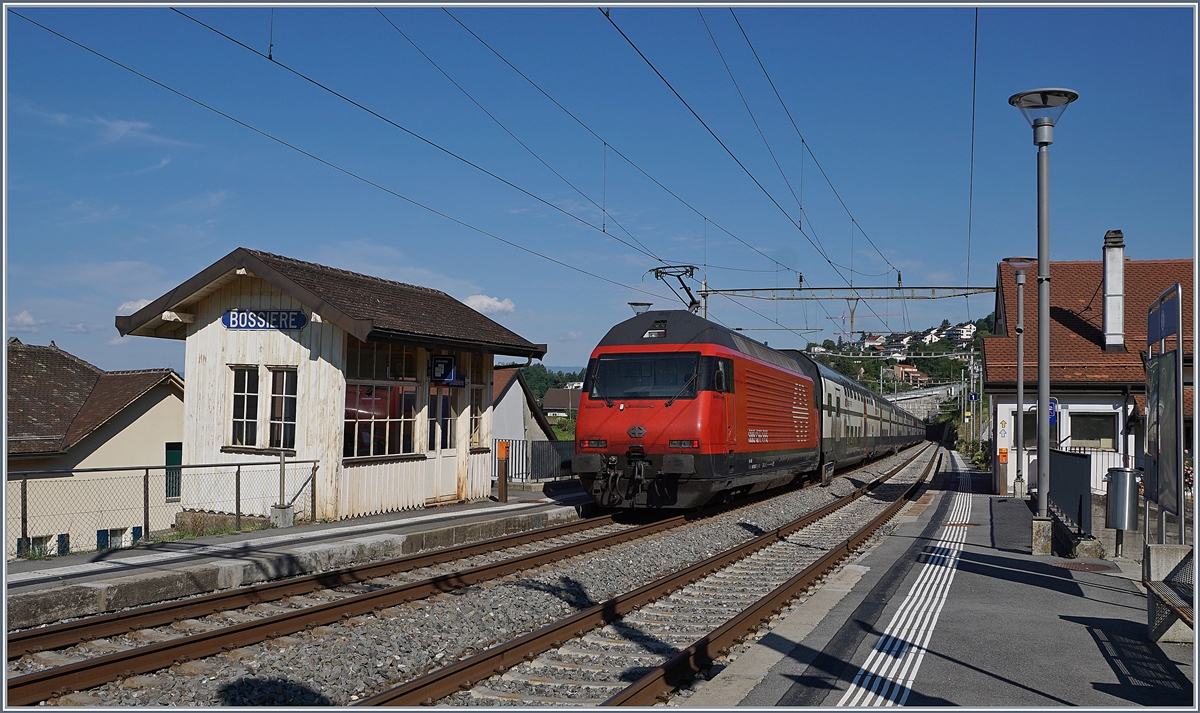 A SBB Re 460 with an IC 1 (St Gallen - Geneva Airport) in Bossière.

14.07.2020