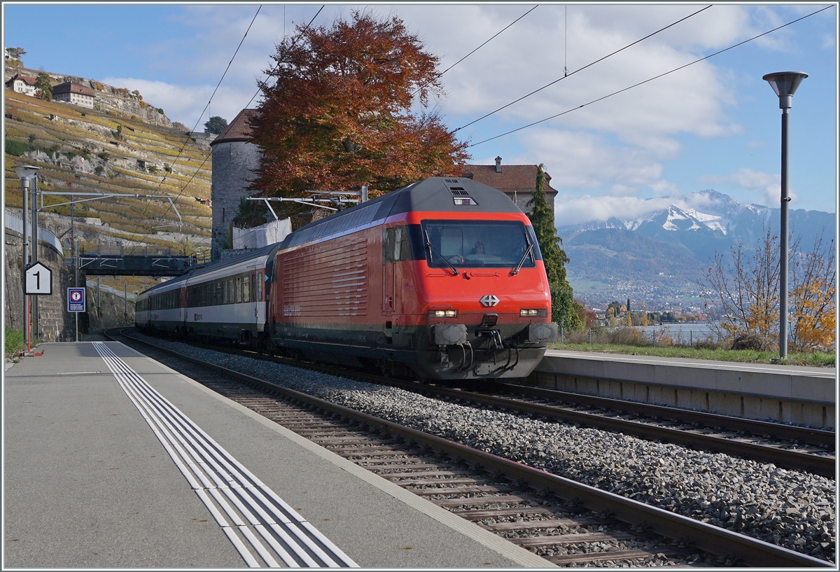 A SBB Re 460 with an IR90 on the way to Lausanne by Rivaz. 

05.11.2021