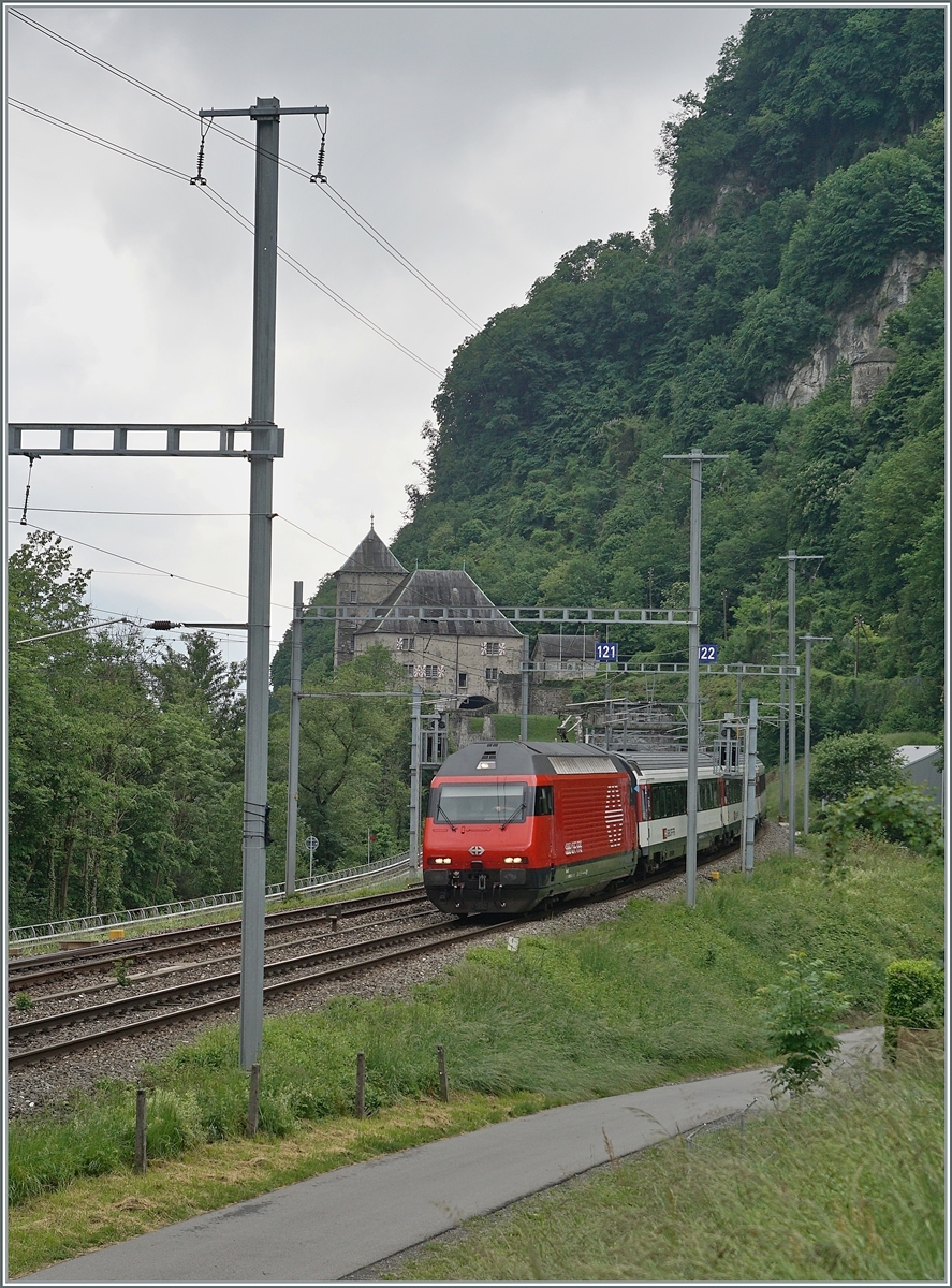 A SBB Re 460 with an IR 90 by St-Maurice on the way to Geneva Airport 

14.05.2020