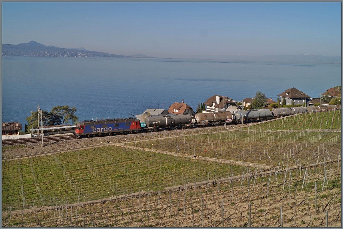 A SBB Re 6/6 with a Cargo Train by Cully.
20.04.2018