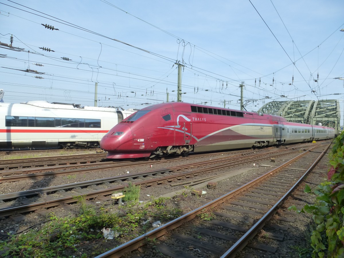 A Thalys is driving between the main station and the Hohenzollernbridge in Cologne on August 22nd 2013.