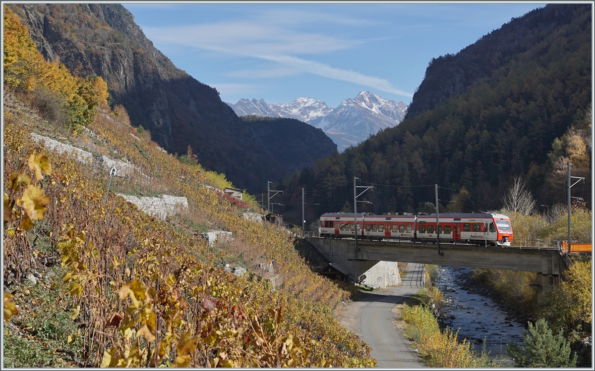 A TMR Region Alpes RABe 525 in the vineyards by Bovernier on the way to Le Châble. 

10.11.2020