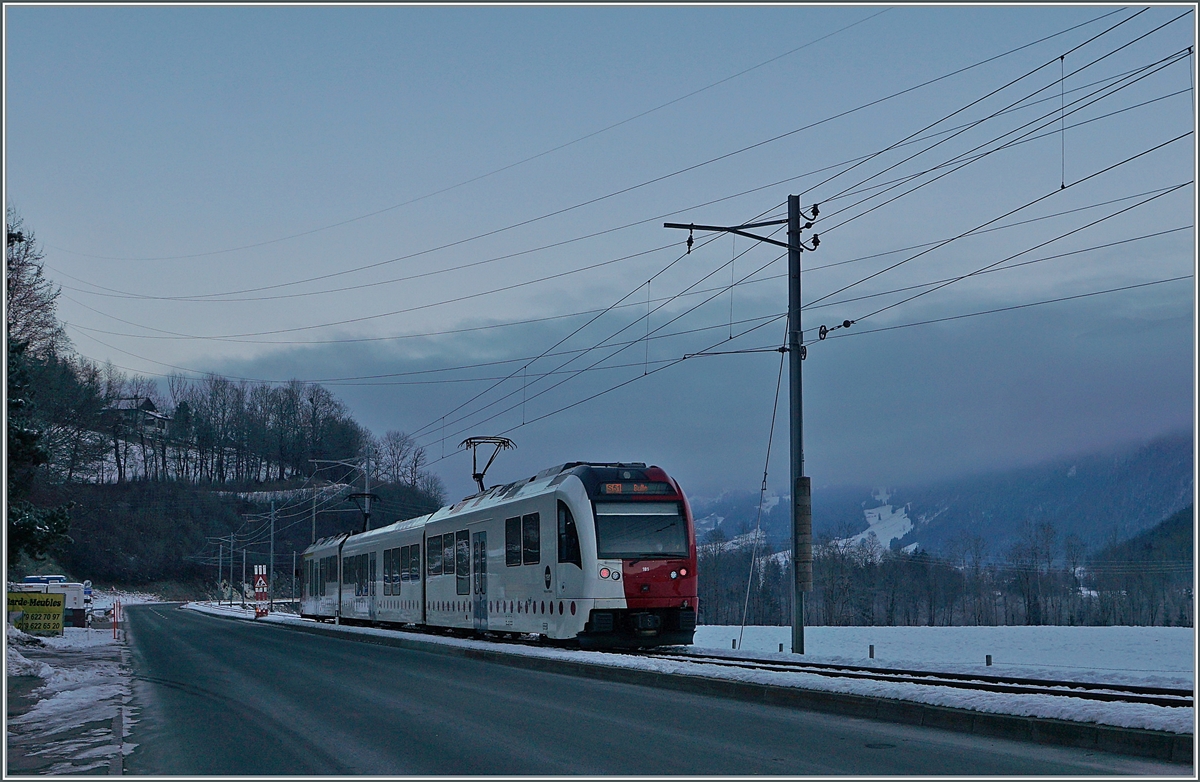 A TPF SURF Abe 2/4 B Be 2/4 on the way to Bulle in the cold shado of the glen by Nerivue. 11.01.2021